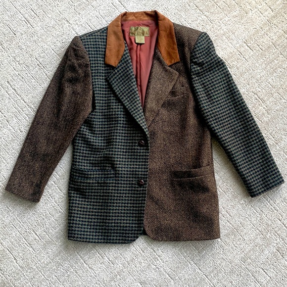 JL Colebrook Jackets & Blazers - Vintage JL Colebrook Patchwork Funky Tweed Houndstooth Academia Blazer Wmn Md